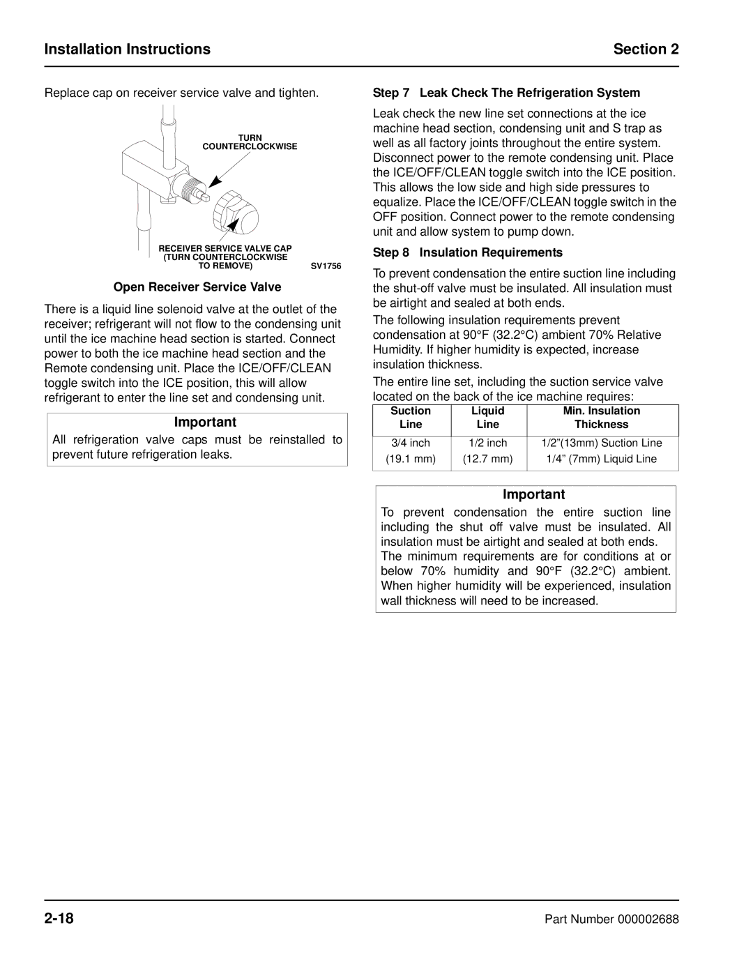 Manitowoc Ice QF2300, QF0800 Open Receiver Service Valve, Leak Check The Refrigeration System, Insulation Requirements 