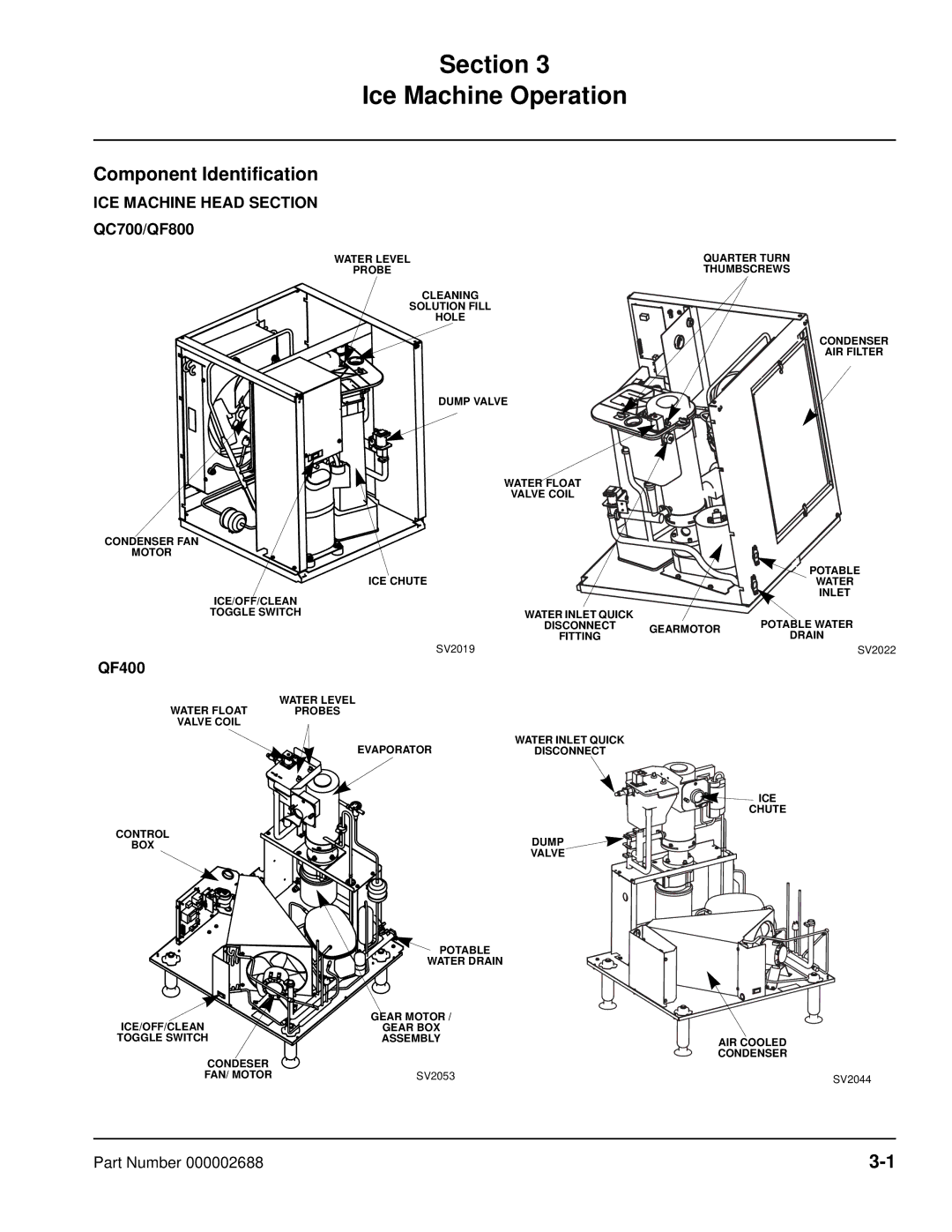 Manitowoc Ice QF0800, QF2300, QC0700, QF0400 manual Component Identification, ICE Machine Head Section, QC700/QF800, QF400 