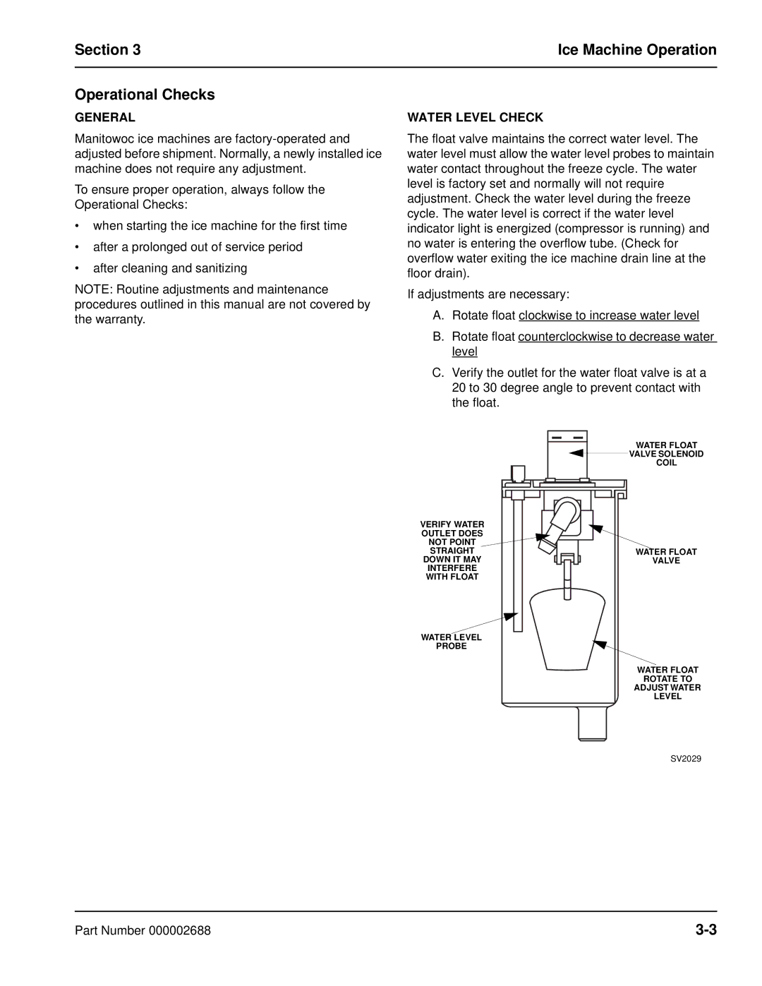 Manitowoc Ice QF0400, QF2300, QF0800, QC0700 manual Section Ice Machine Operation Operational Checks, Water Level Check 