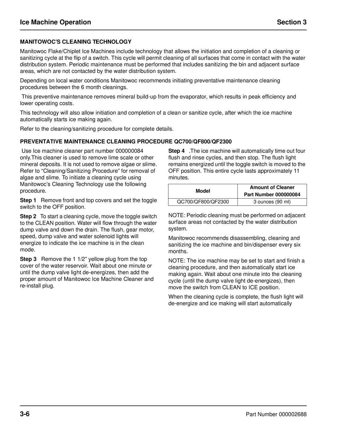 Manitowoc Ice QC0700, QF2300, QF0800, QF0400 manual MANITOWOC’S Cleaning Technology, Model Amount of Cleaner 