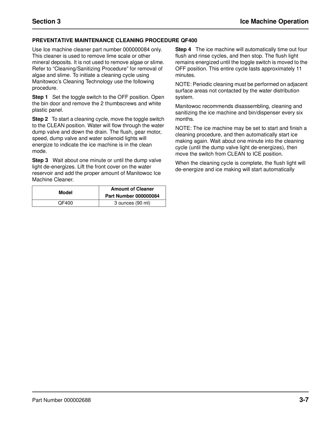 Manitowoc Ice QF0400, QF2300, QF0800, QC0700 manual Preventative Maintenance Cleaning Procedure QF400 