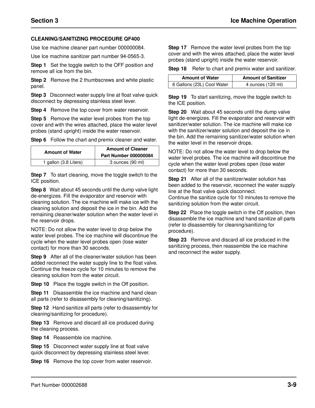Manitowoc Ice QF0800, QF2300, QC0700, QF0400 manual CLEANING/SANITIZING Procedure QF400 