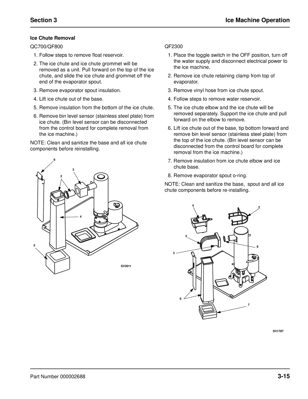 Manitowoc Ice QF0400, QF2300, QF0800, QC0700 manual Ice Chute Removal 