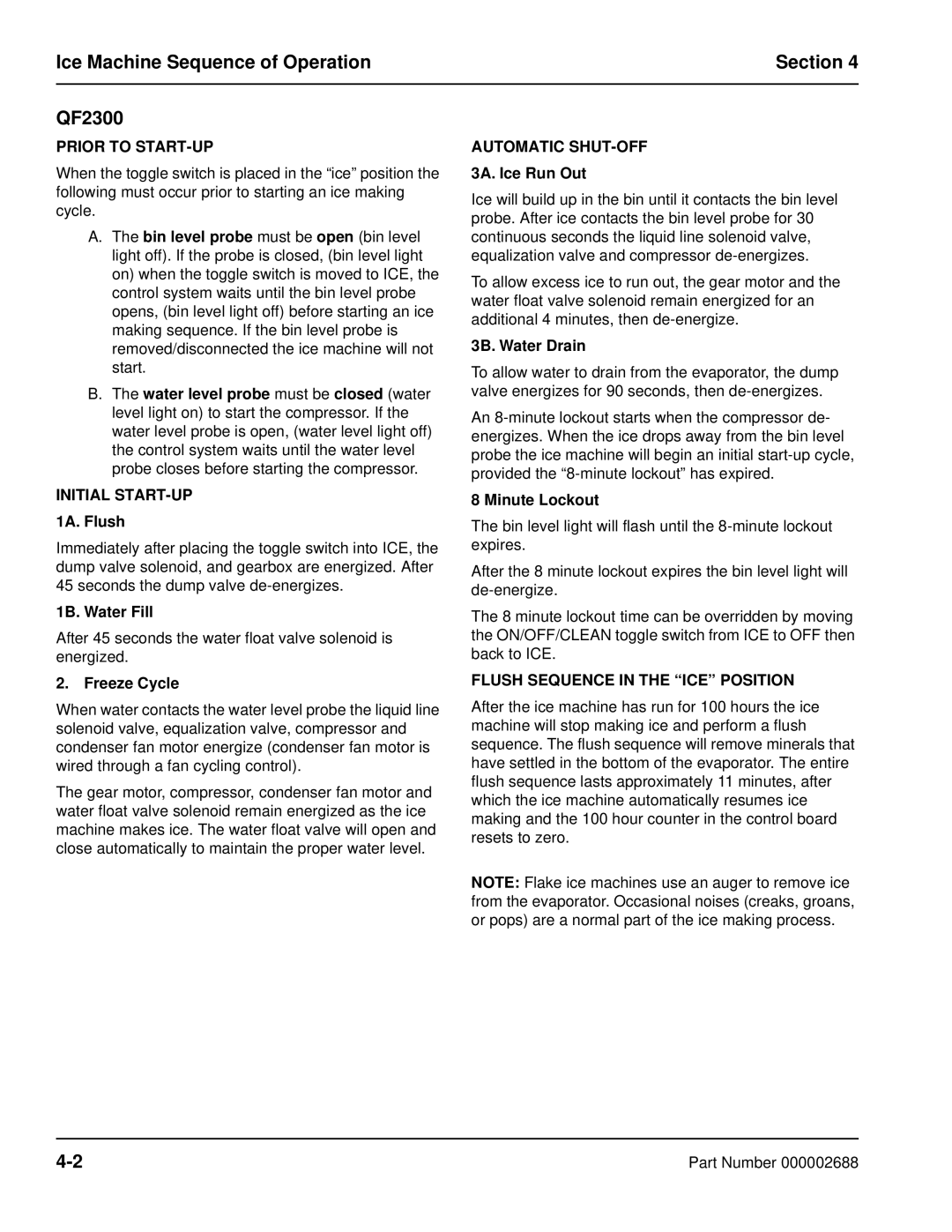 Manitowoc Ice QF0800, QC0700, QF0400 manual Ice Machine Sequence of Operation Section QF2300 