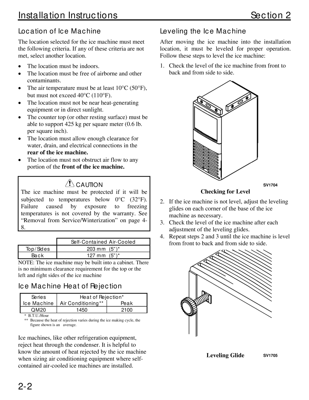 Manitowoc Ice QM20 service manual Installation Instructions Section, Location of Ice Machine, Ice Machine Heat of Rejection 