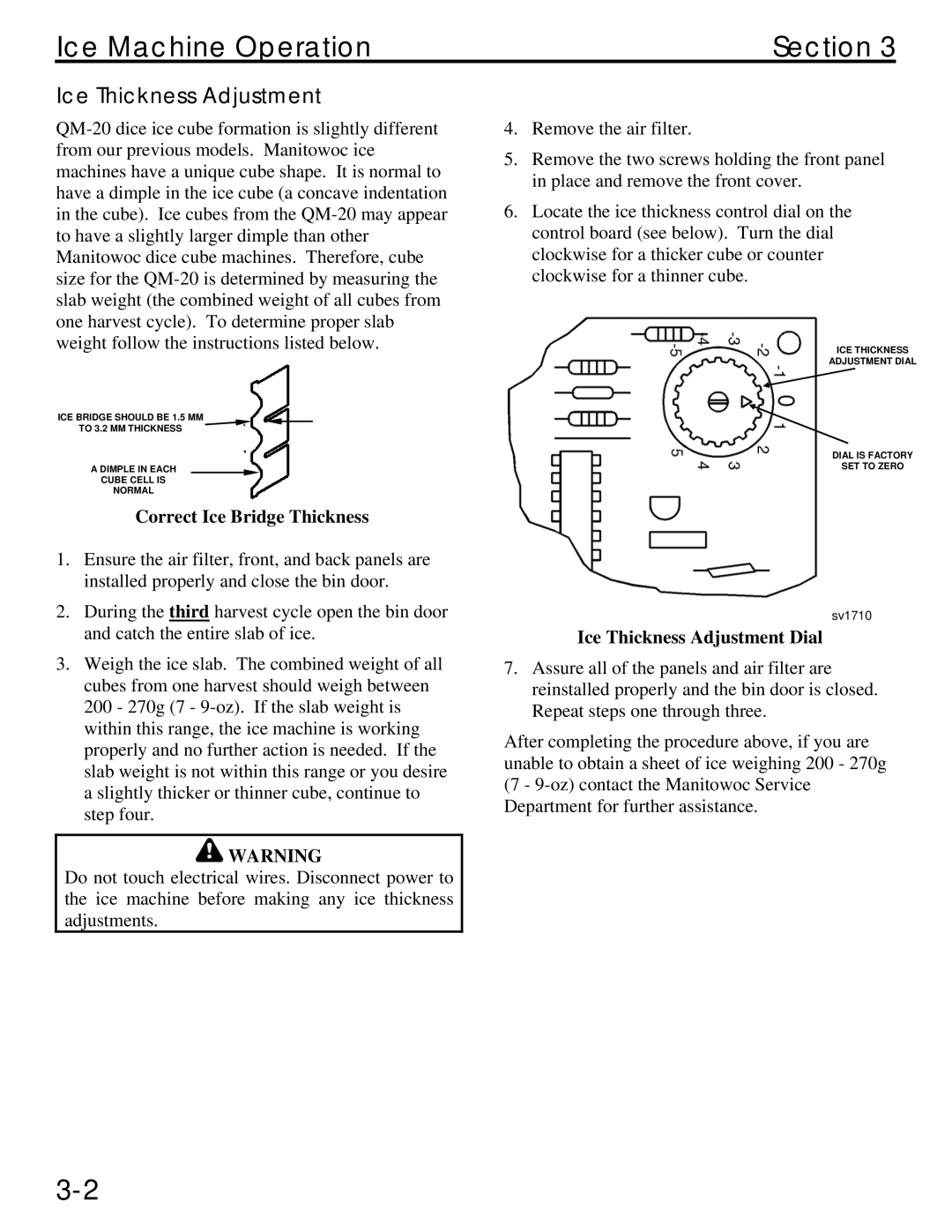 Manitowoc Ice QM20 service manual Ice Machine Operation Section, Ice Thickness Adjustment, Correct Ice Bridge Thickness 