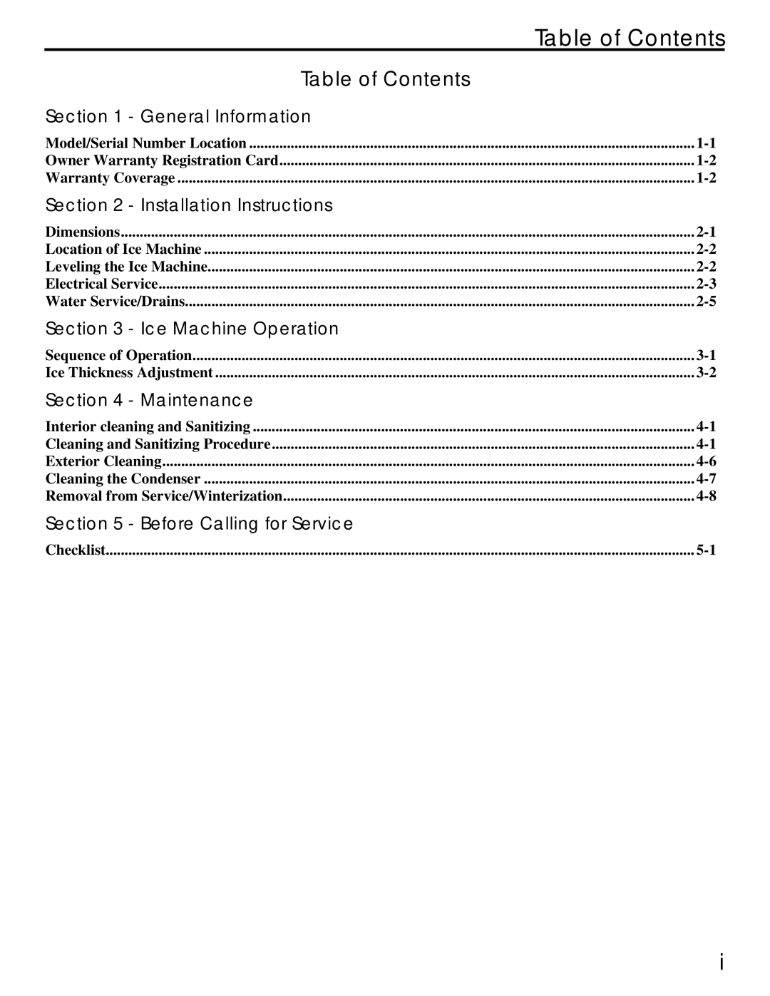 Manitowoc Ice QM20 service manual Table of Contents 