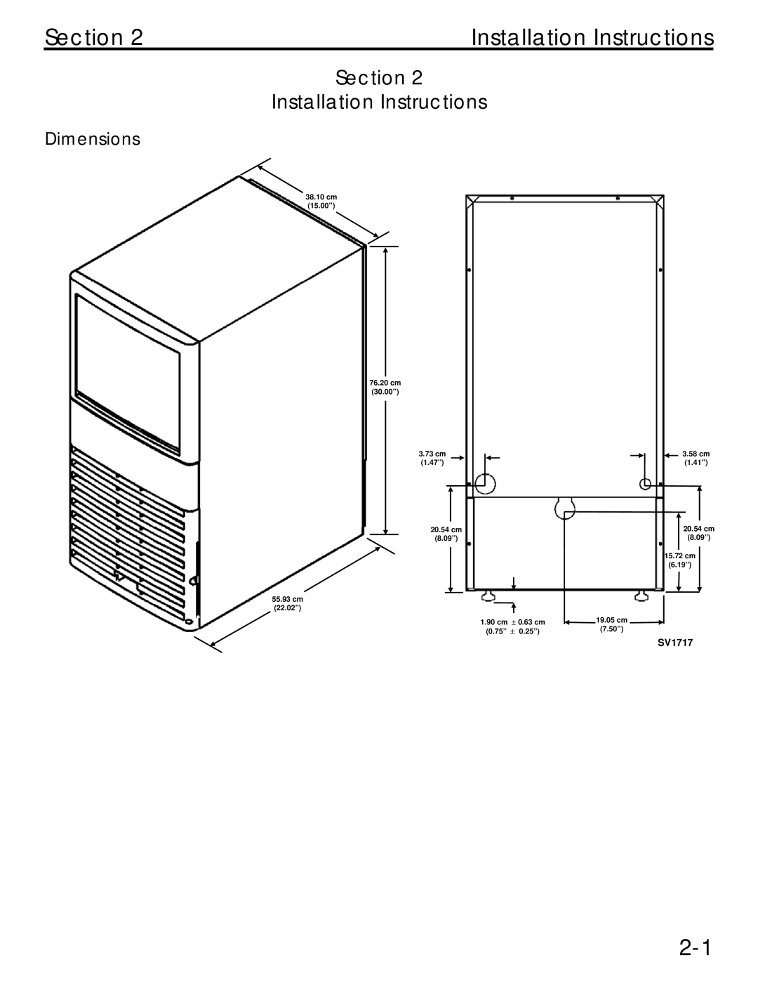 Manitowoc Ice QM20 service manual Section Installation Instructions, Dimensions 