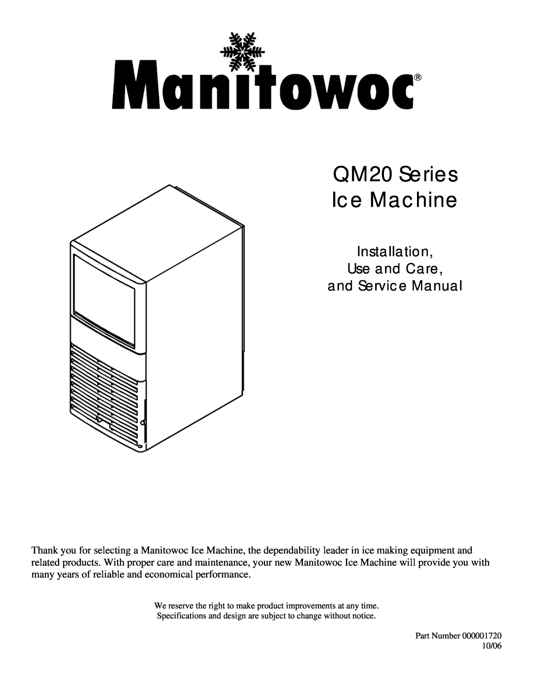 Manitowoc Ice service manual QM20 Series Ice Machine 