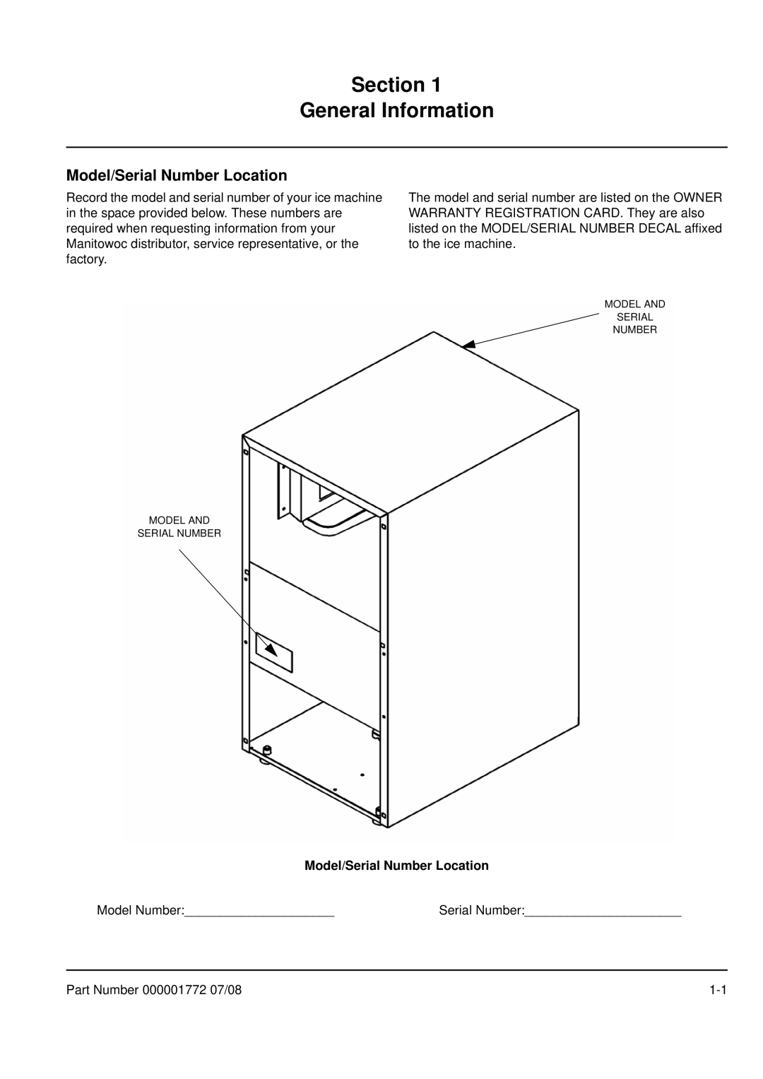 Manitowoc Ice QM30 manual Model/Serial Number Location 