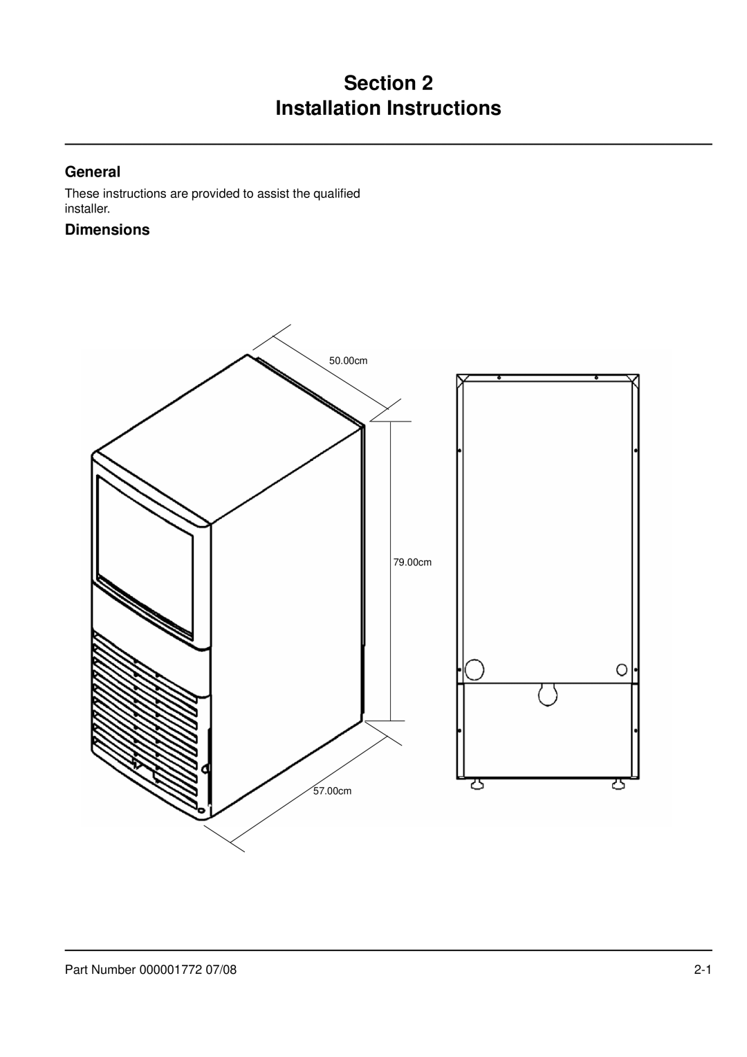 Manitowoc Ice QM30 manual General, Dimensions 