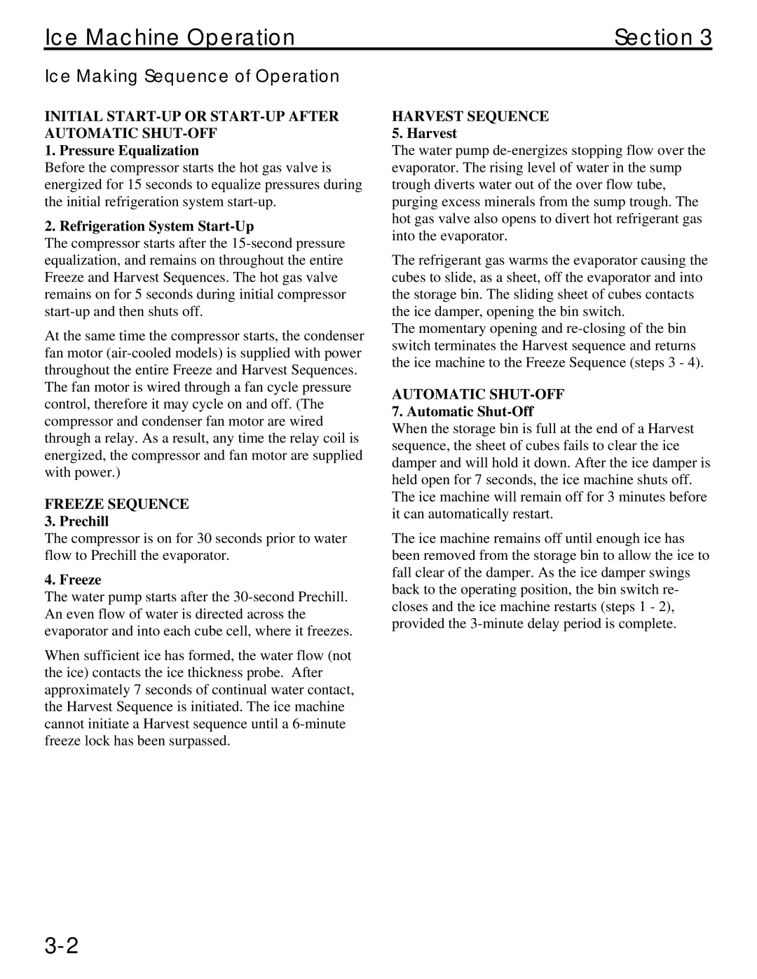 Manitowoc Ice QM45 Series service manual Ice Machine Operation Section, Ice Making Sequence of Operation 