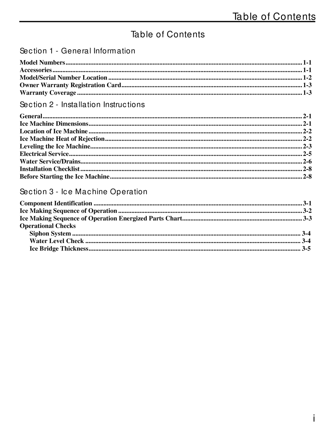 Manitowoc Ice QM45 Series service manual Table of Contents 