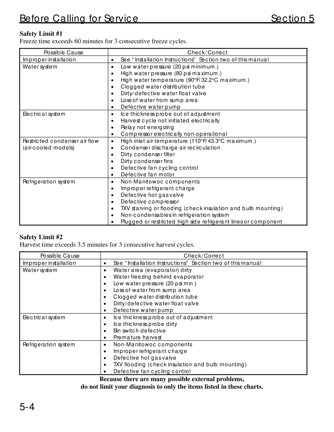 Manitowoc Ice QM45 Series service manual Safety Limit #1, Safety Limit #2 