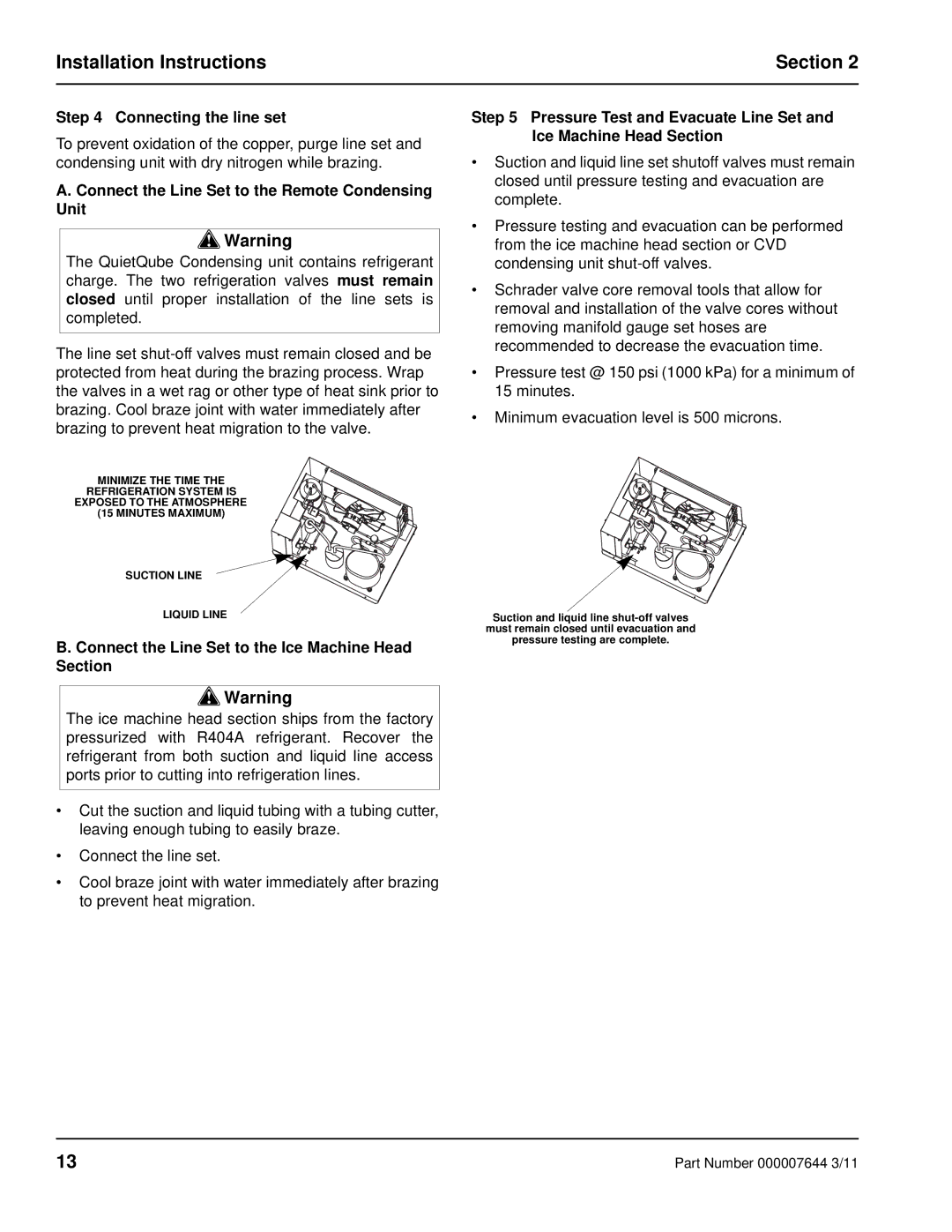 Manitowoc Ice RF manual Installation Instructions Section, Connecting the line set 