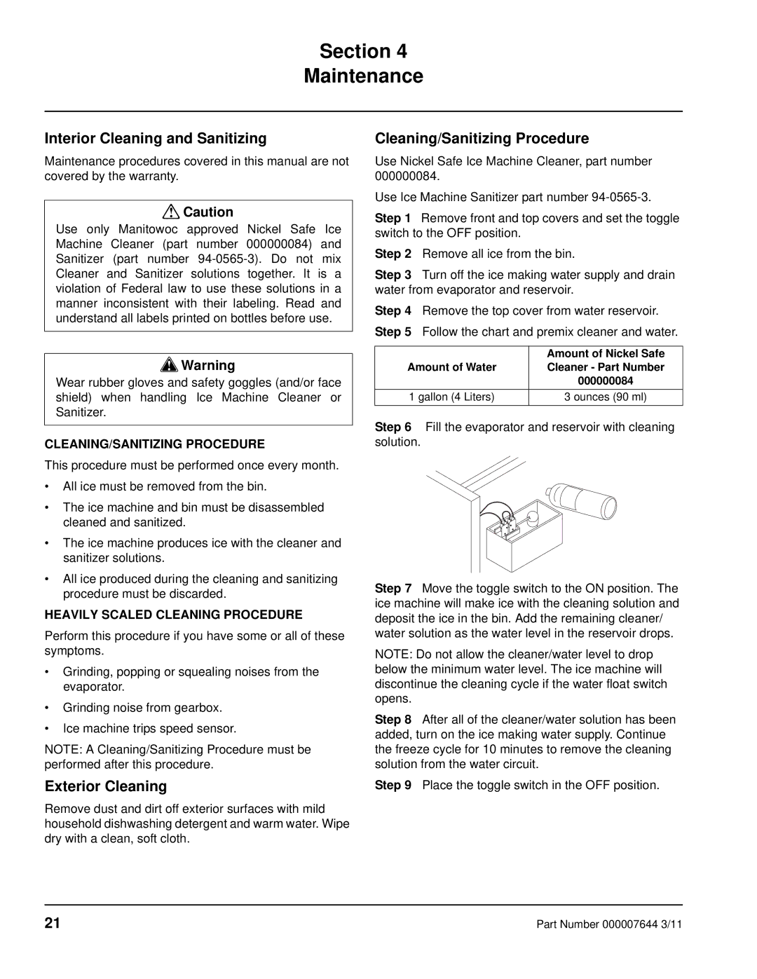 Manitowoc Ice RF Section Maintenance, Interior Cleaning and Sanitizing, Exterior Cleaning, Cleaning/Sanitizing Procedure 