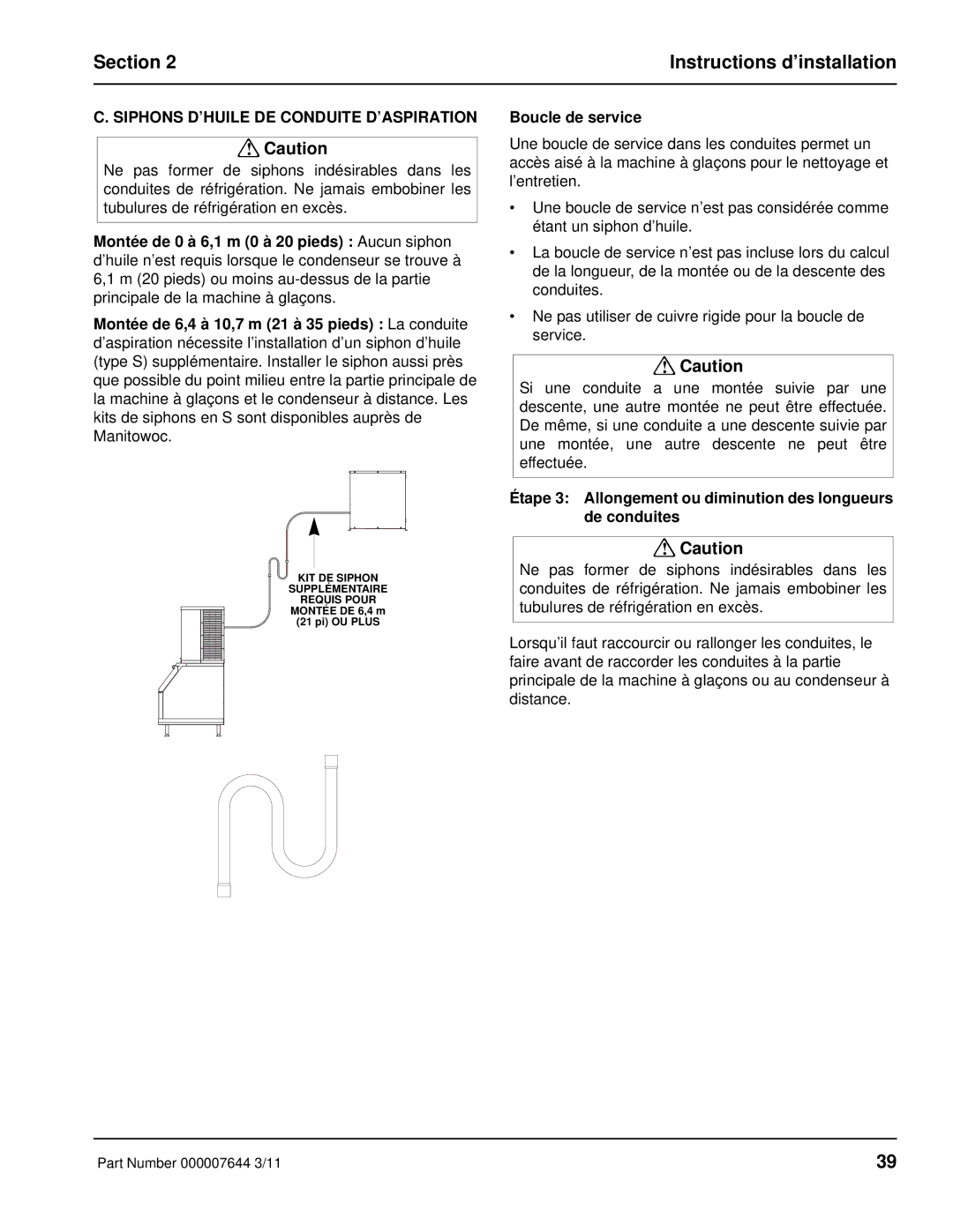 Manitowoc Ice RF manual Siphons D’HUILE DE Conduite D’ASPIRATION, Boucle de service 