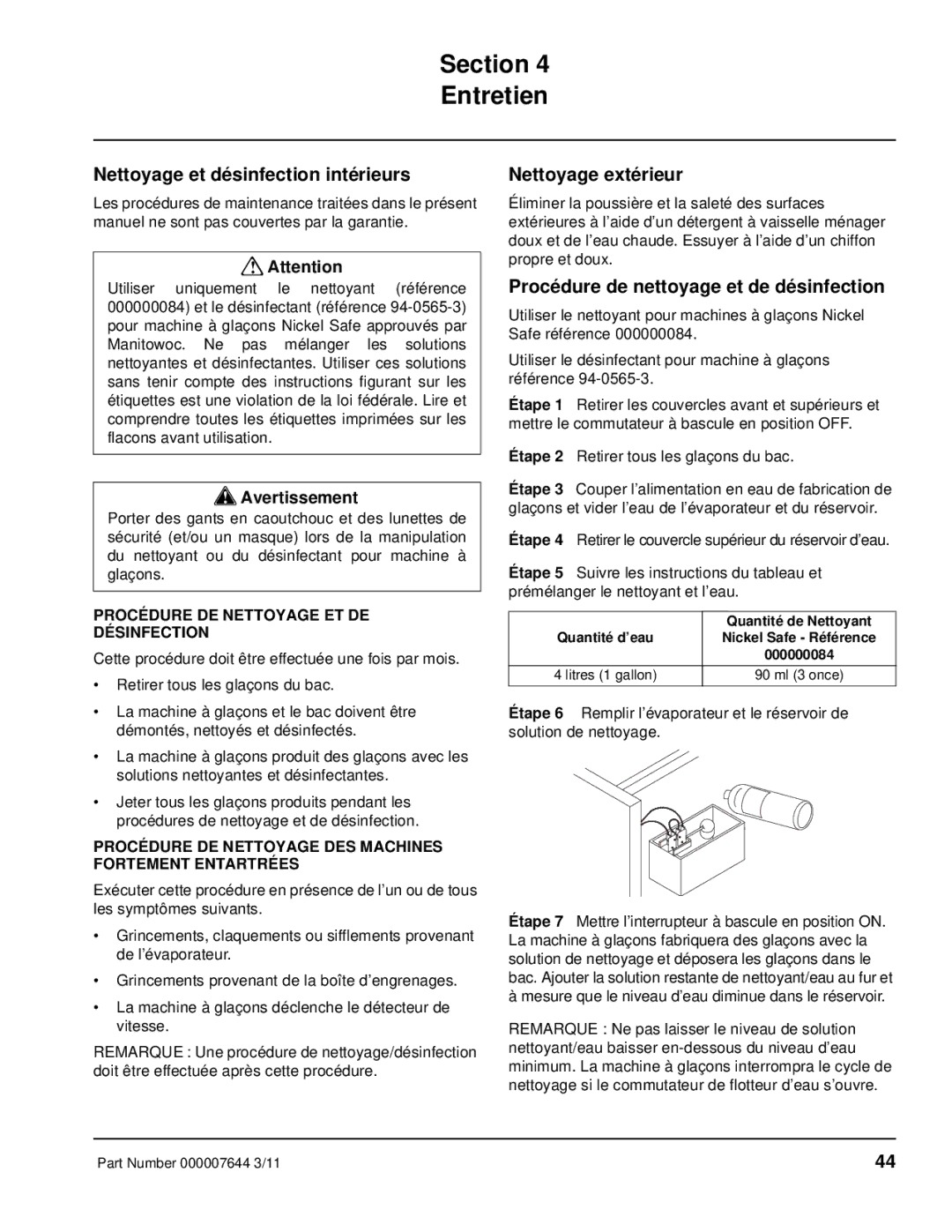 Manitowoc Ice RF manual Entretien, Nettoyage et désinfection intérieurs, Nettoyage extérieur 