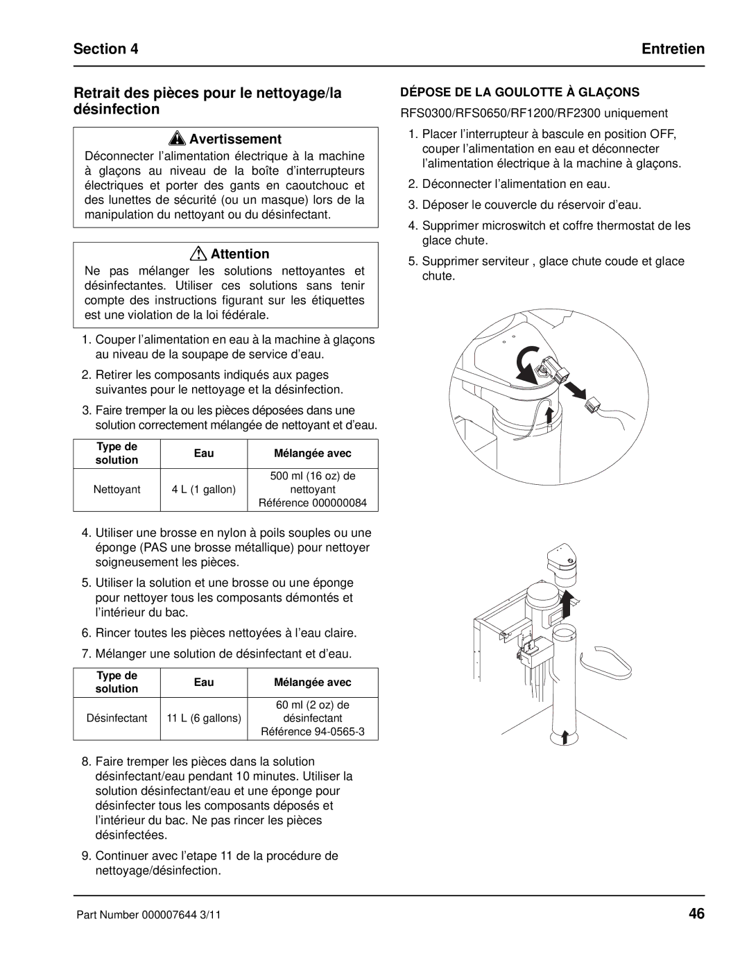 Manitowoc Ice RF manual Dépose DE LA Goulotte À Glaçons 