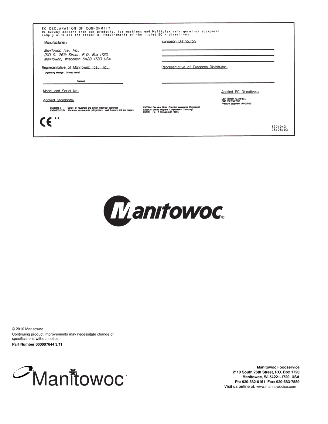 Manitowoc Ice RF manual Manitowoc 