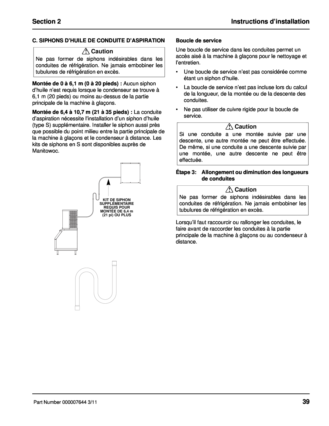 Manitowoc Ice RF manual Section, Instructions d’installation 