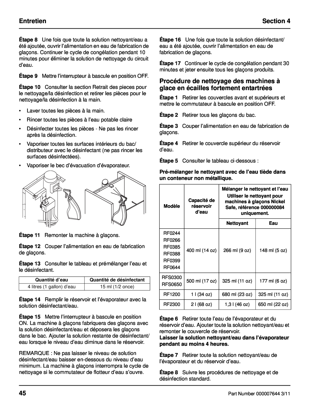 Manitowoc Ice RF manual Entretien, Section 