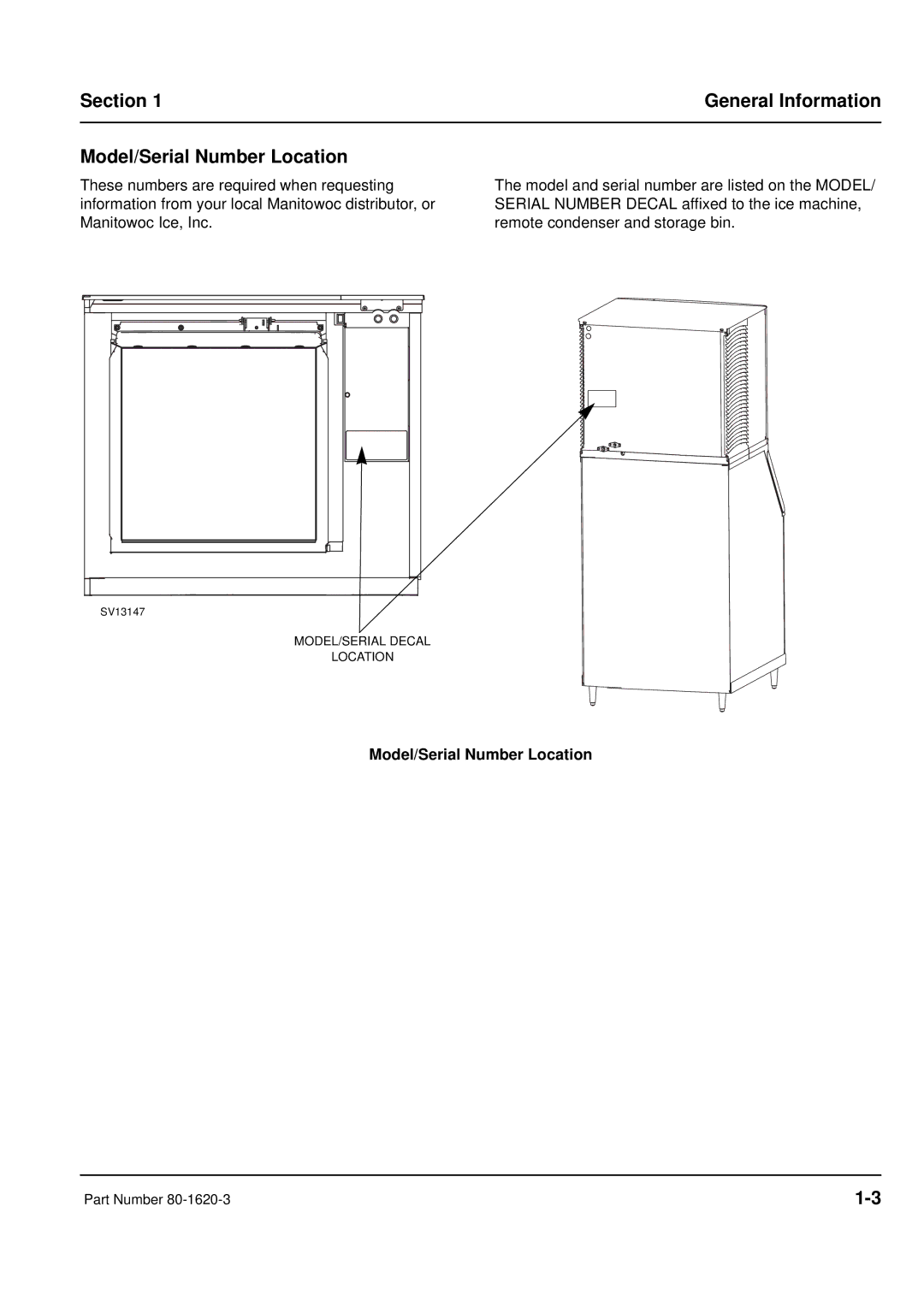 Manitowoc Ice manual Section General Information Model/Serial Number Location 