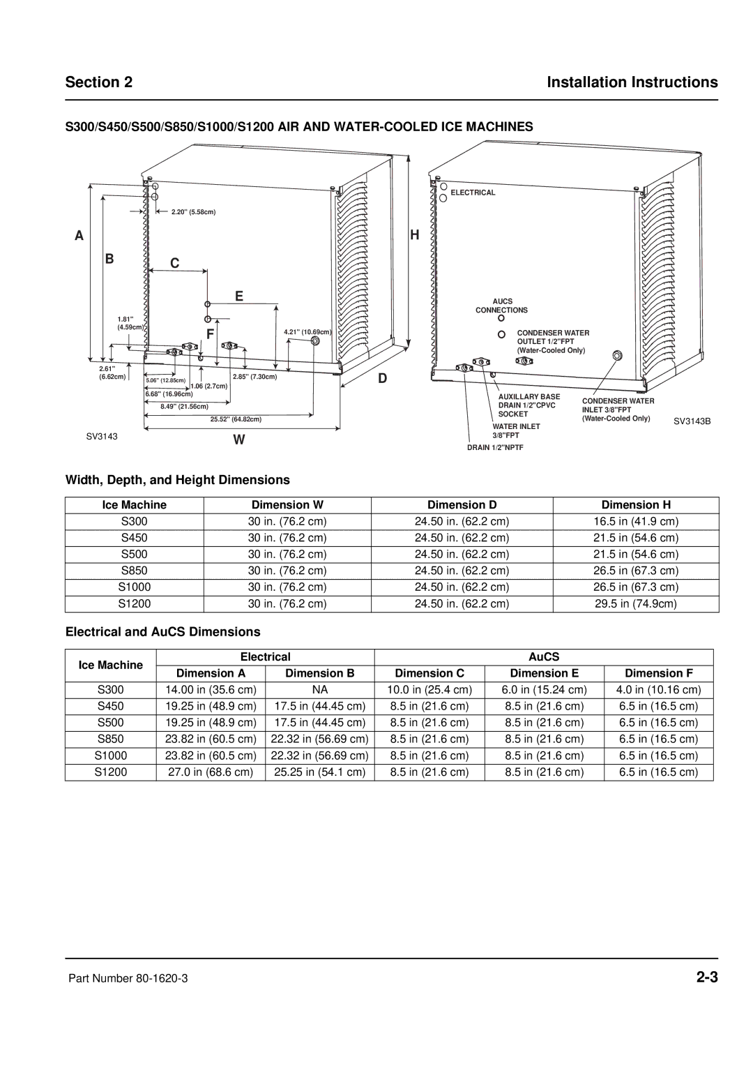 Manitowoc Ice manual Width, Depth, and Height Dimensions, Electrical and AuCS Dimensions 