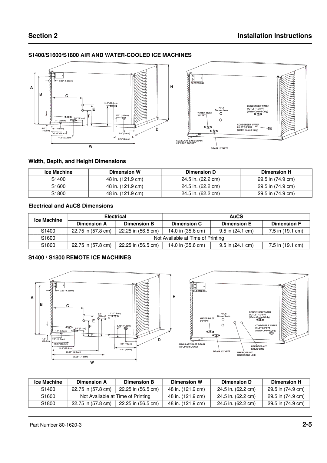 Manitowoc Ice manual S1400/S1600/S1800 AIR and WATER-COOLED ICE Machines, S1400 / S1800 Remote ICE Machines 