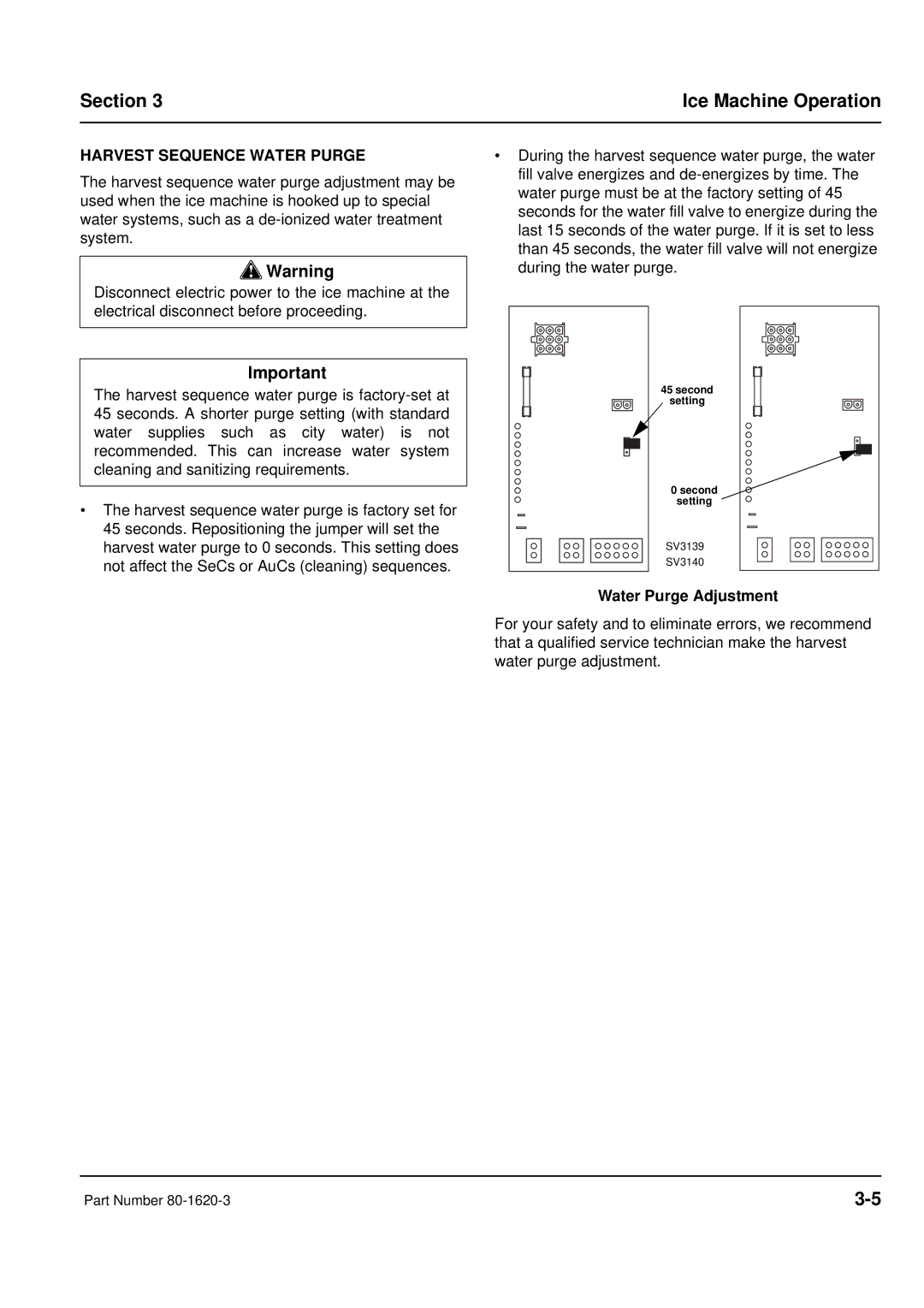 Manitowoc Ice manual Harvest Sequence Water Purge, Water Purge Adjustment 