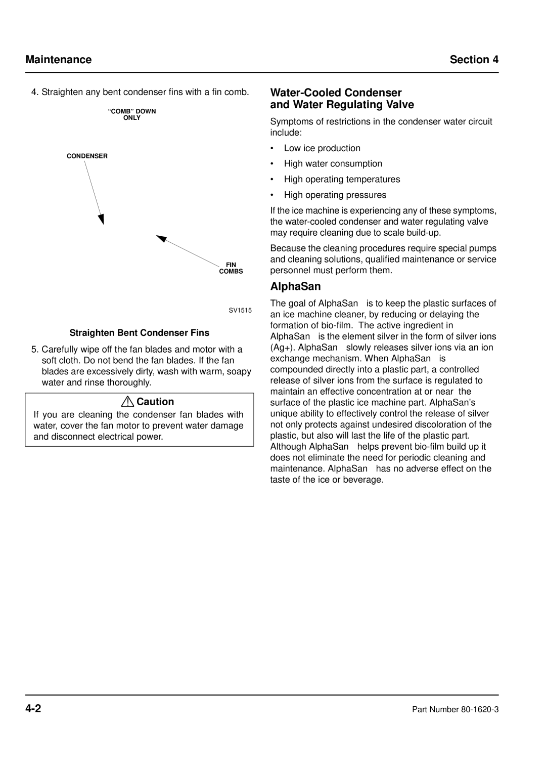 Manitowoc Ice manual Maintenance Section, Water-Cooled Condenser Water Regulating Valve, AlphaSan 