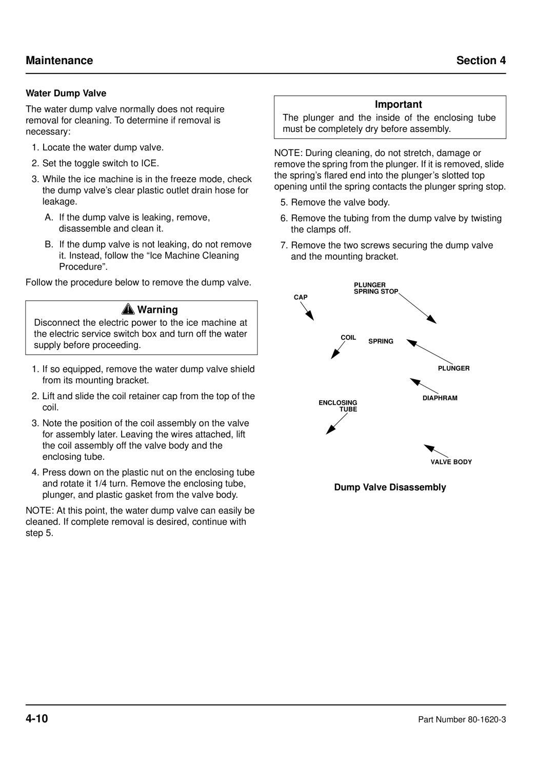 Manitowoc Ice S manual Water Dump Valve, Dump Valve Disassembly 