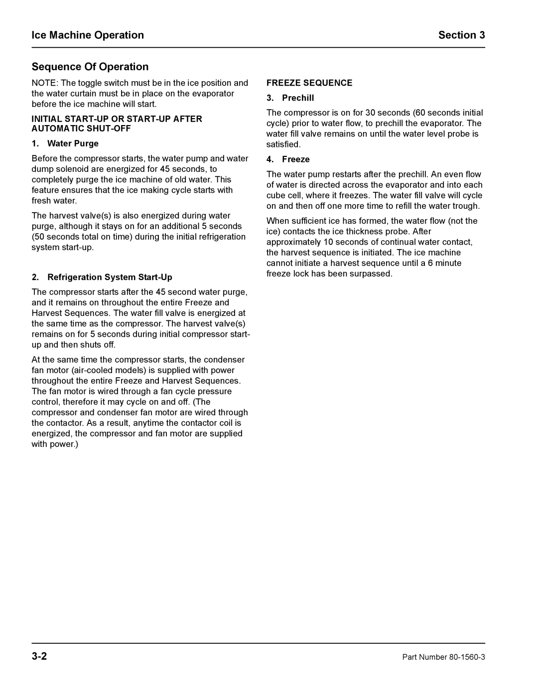 Manitowoc Ice S0850M manual Ice Machine Operation Section Sequence Of Operation 