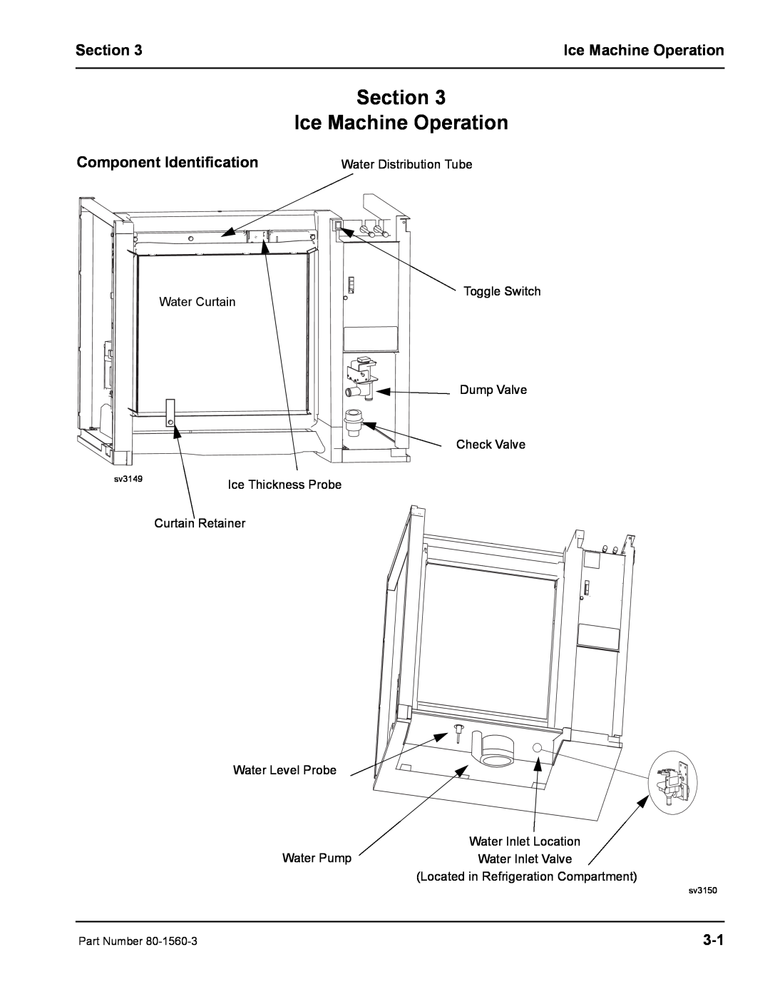 Manitowoc Ice S0850M manual Section Ice Machine Operation, Component Identification, sv3149, sv3150 