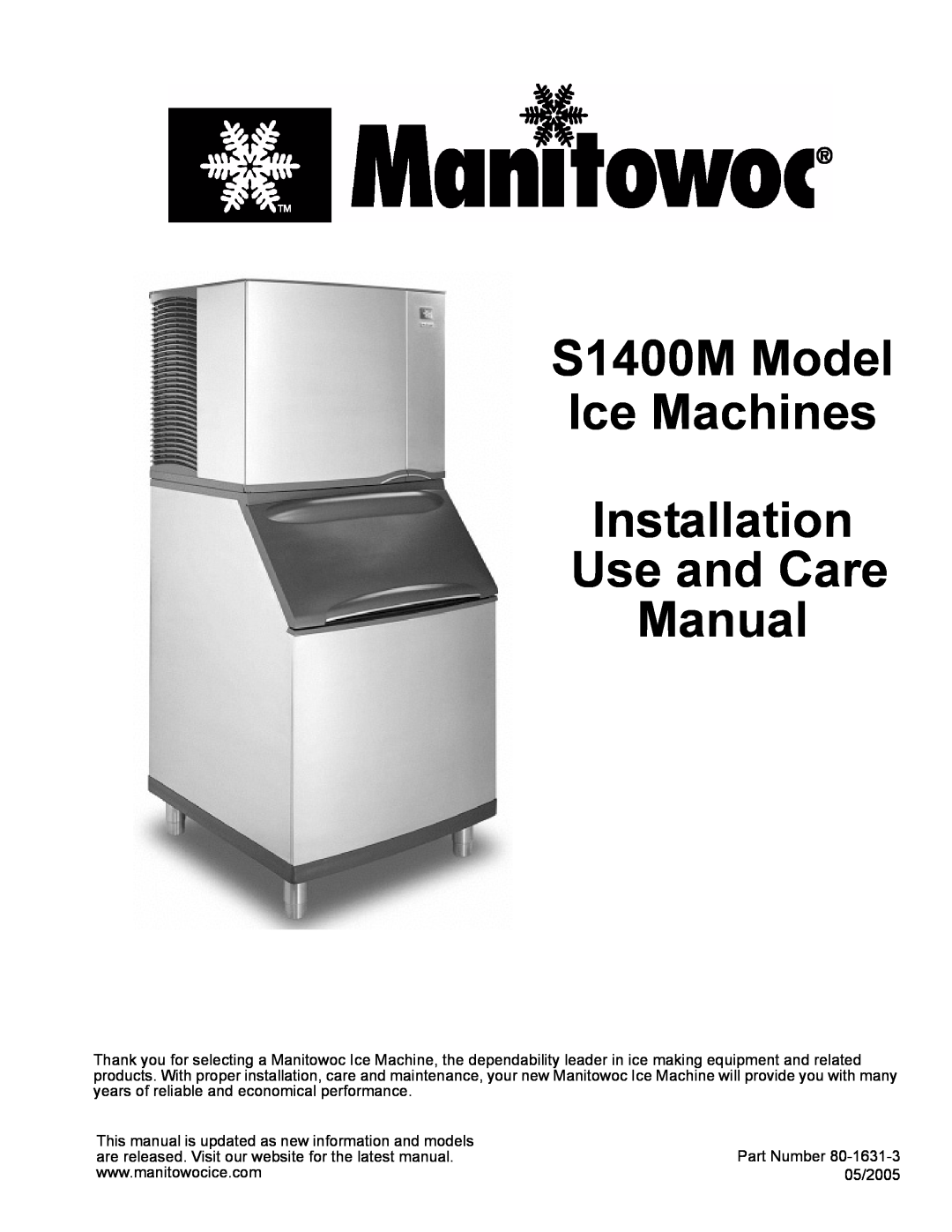 Manitowoc Ice manual S1400M Model Ice Machines Installation, Use and Care Manual 