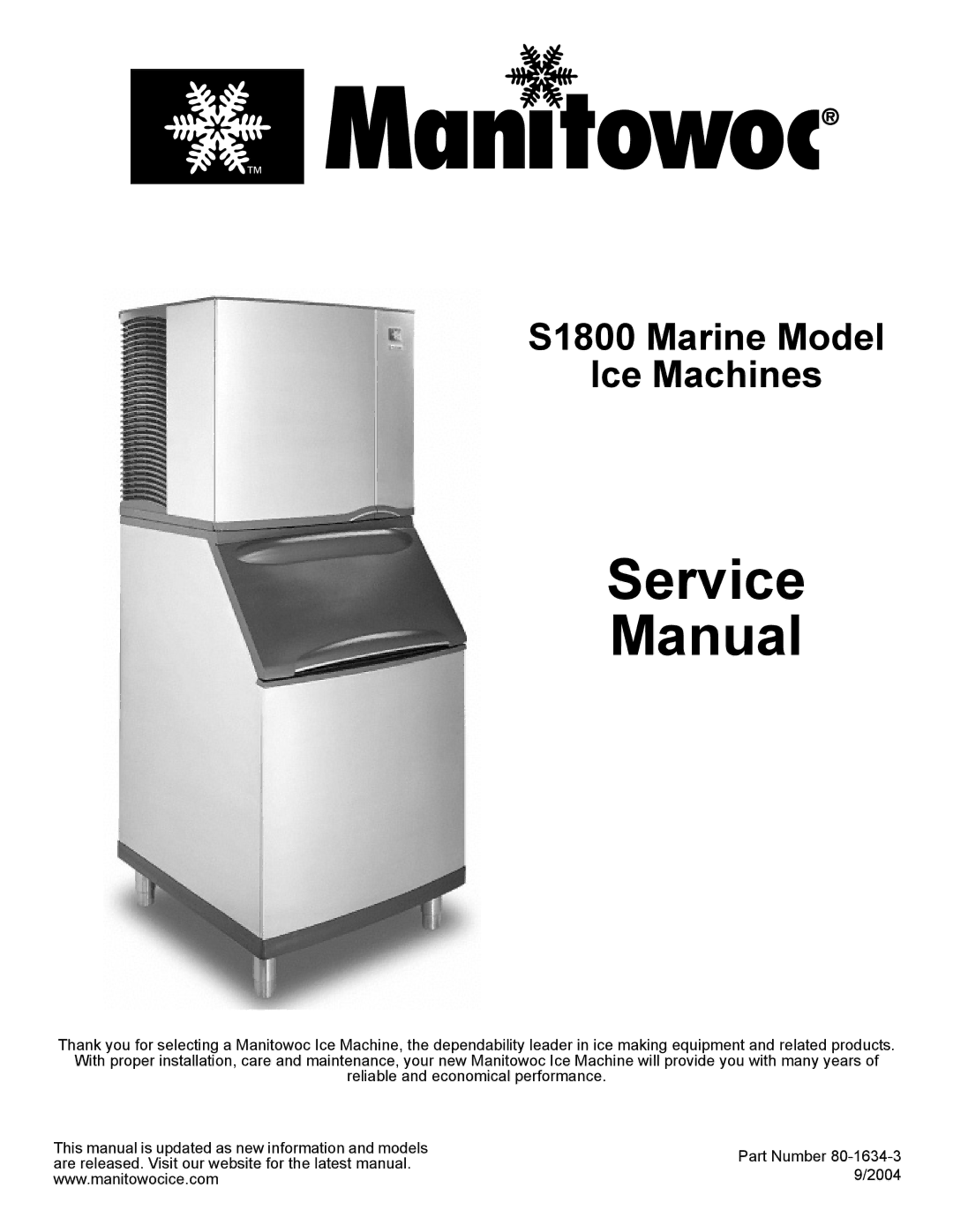 Manitowoc Ice S1800 service manual Service Manual 
