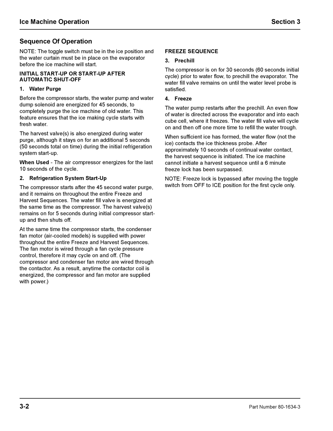 Manitowoc Ice S1800 service manual Ice Machine Operation Section Sequence Of Operation 