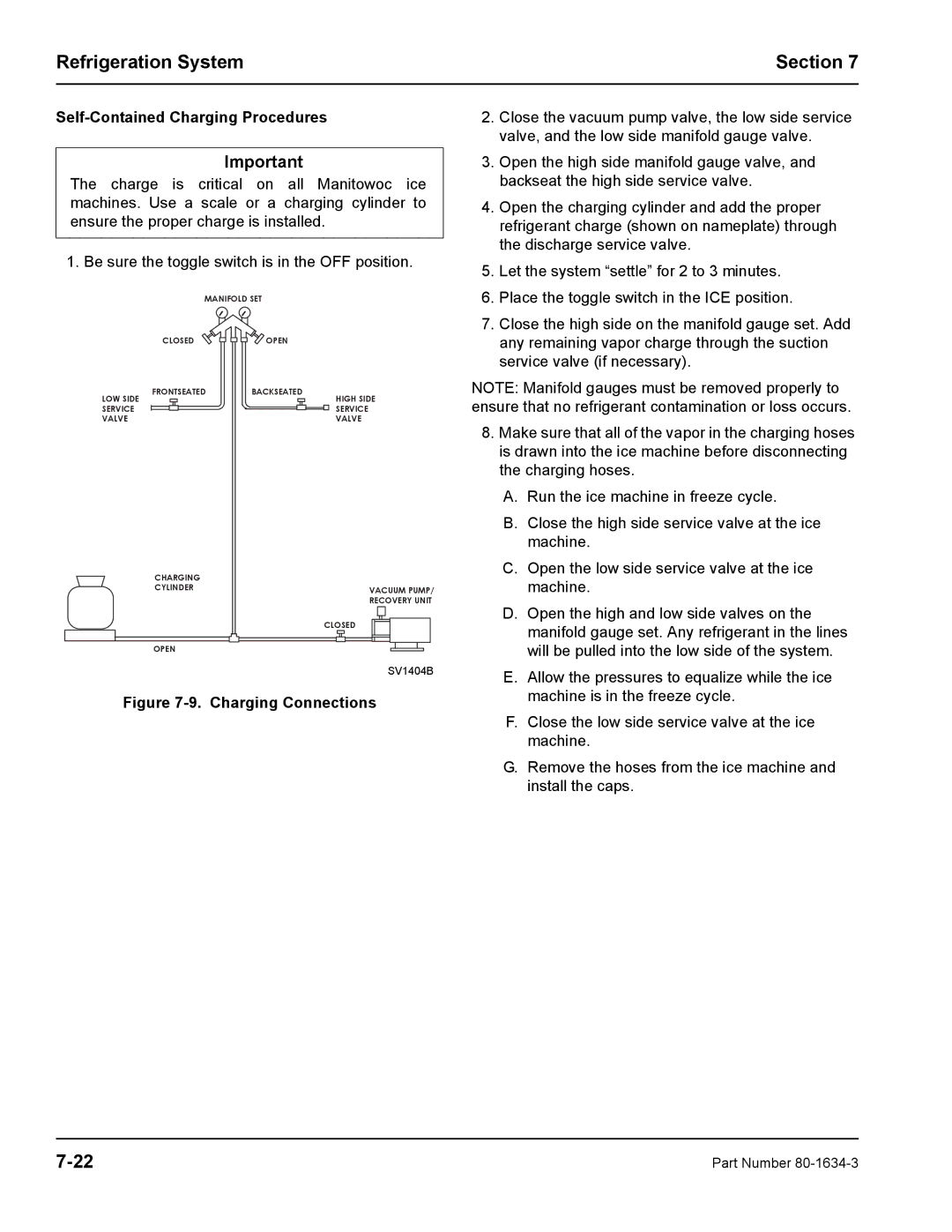 Manitowoc Ice S1800 service manual Self-Contained Charging Procedures, Charging Connections 