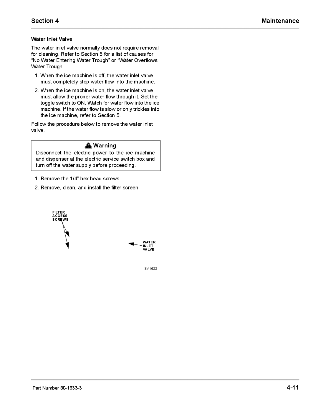 Manitowoc Ice S1800M manual Water Inlet Valve 