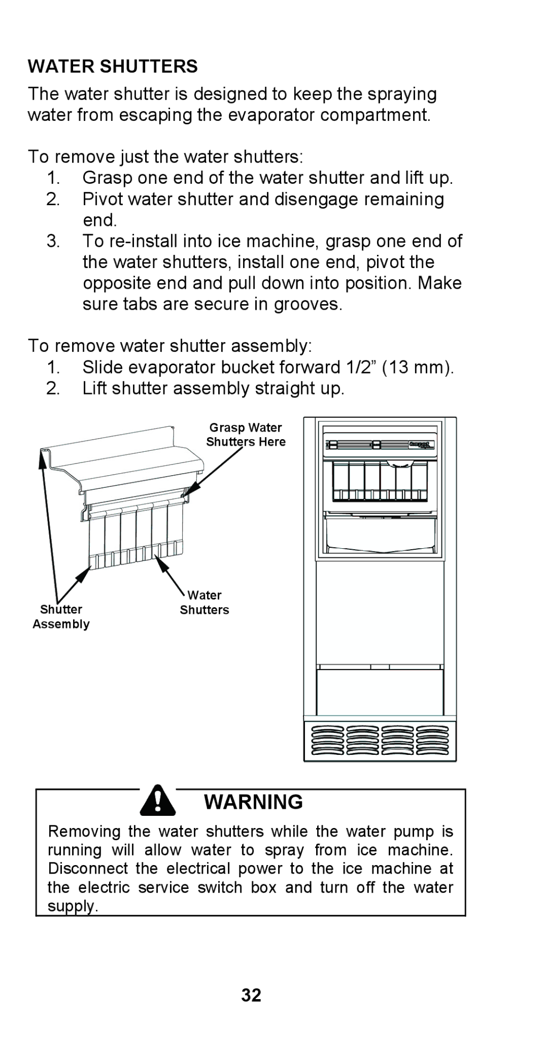 Manitowoc Ice STH003 manual Water Shutters 