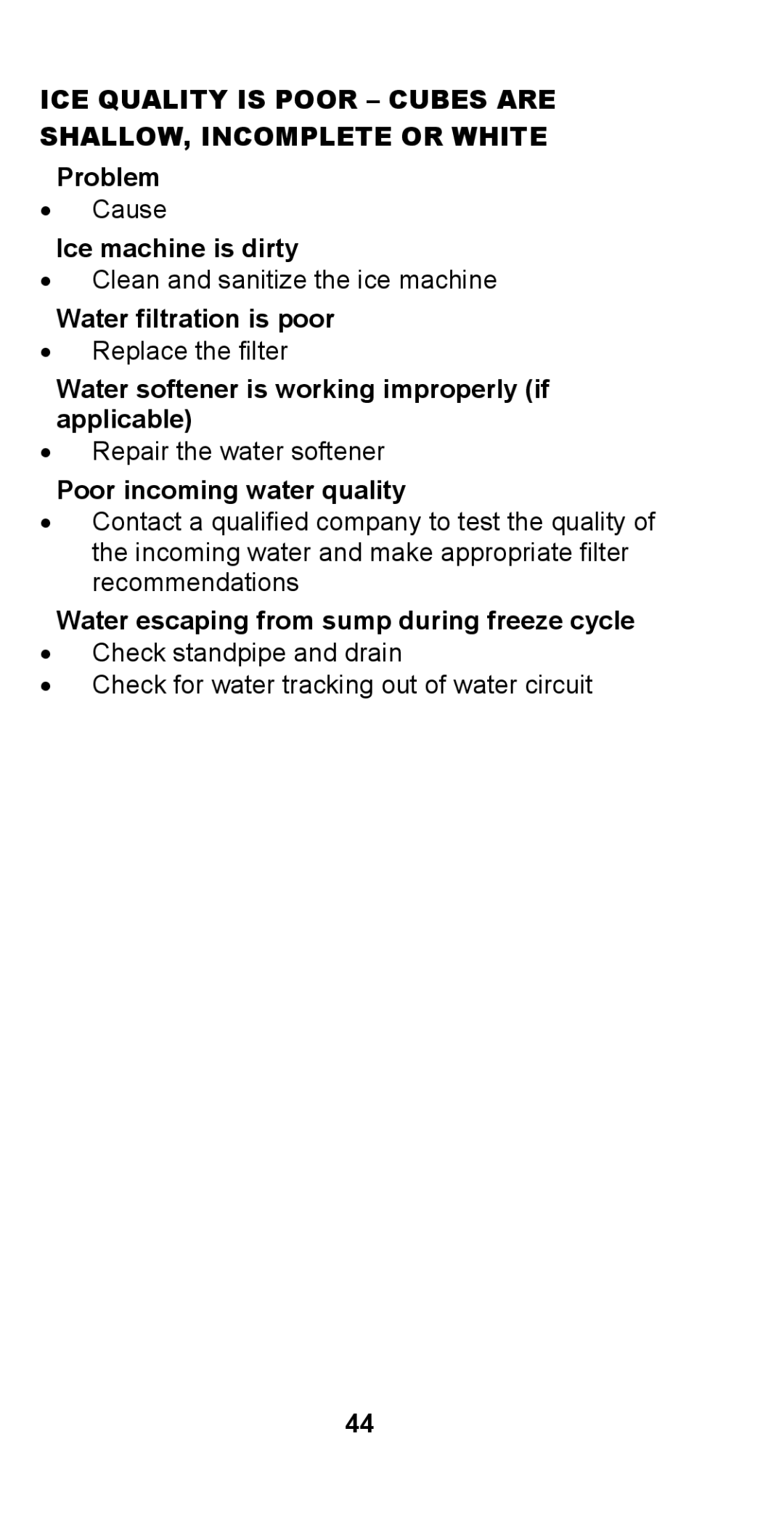 Manitowoc Ice STH003 manual ICE Quality is Poor Cubes are SHALLOW, Incomplete or White 