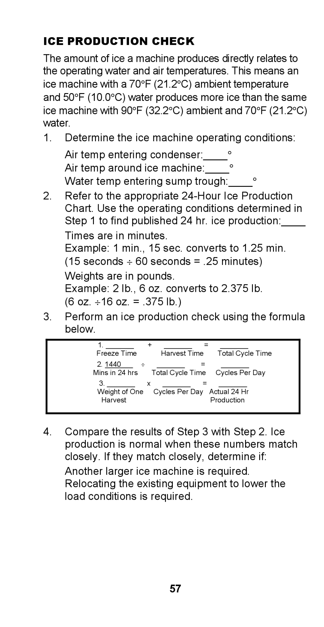 Manitowoc Ice STH003 manual Freeze Time Harvest Time Total Cycle Time 