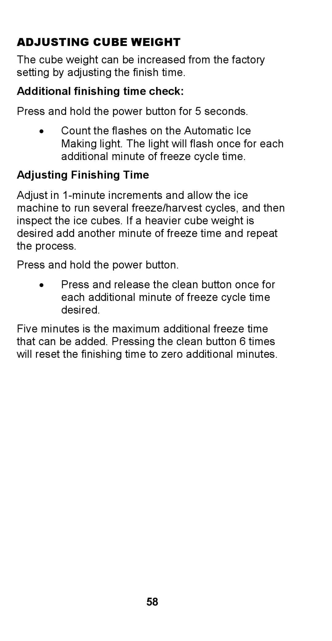 Manitowoc Ice STH003 manual Additional finishing time check, Adjusting Finishing Time 