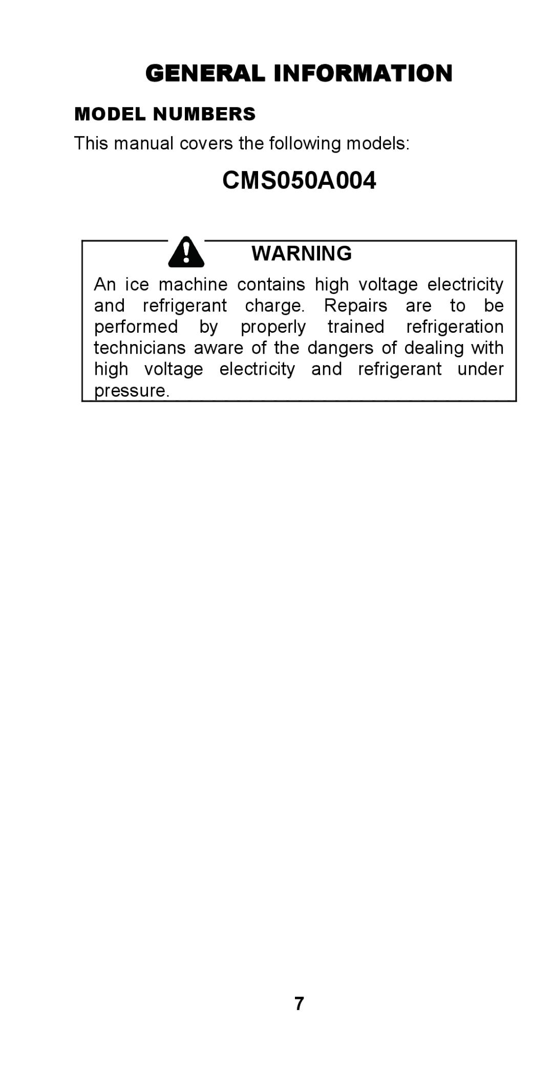 Manitowoc Ice STH003 manual CMS050A004, Model Numbers 