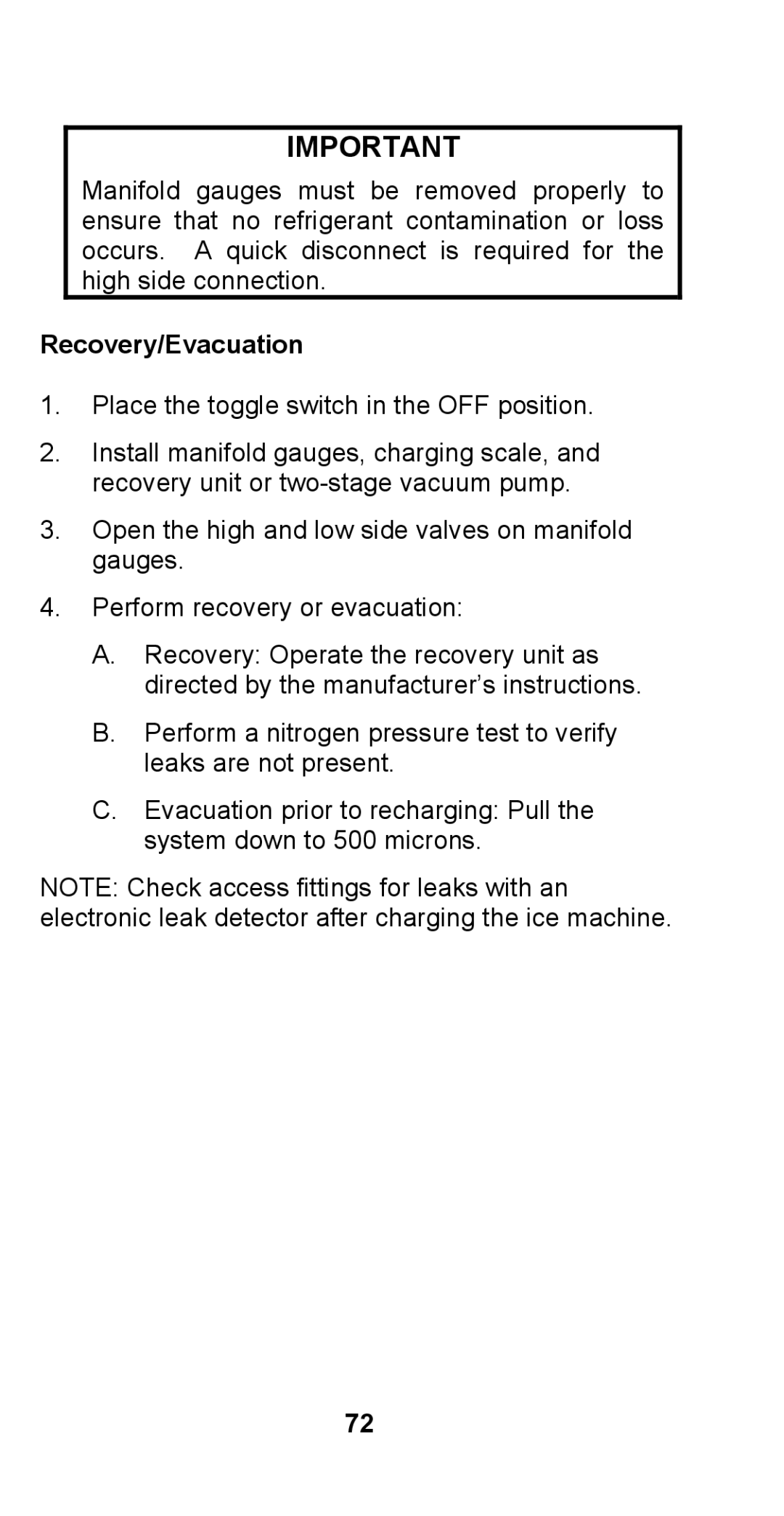 Manitowoc Ice STH003 manual Recovery/Evacuation 