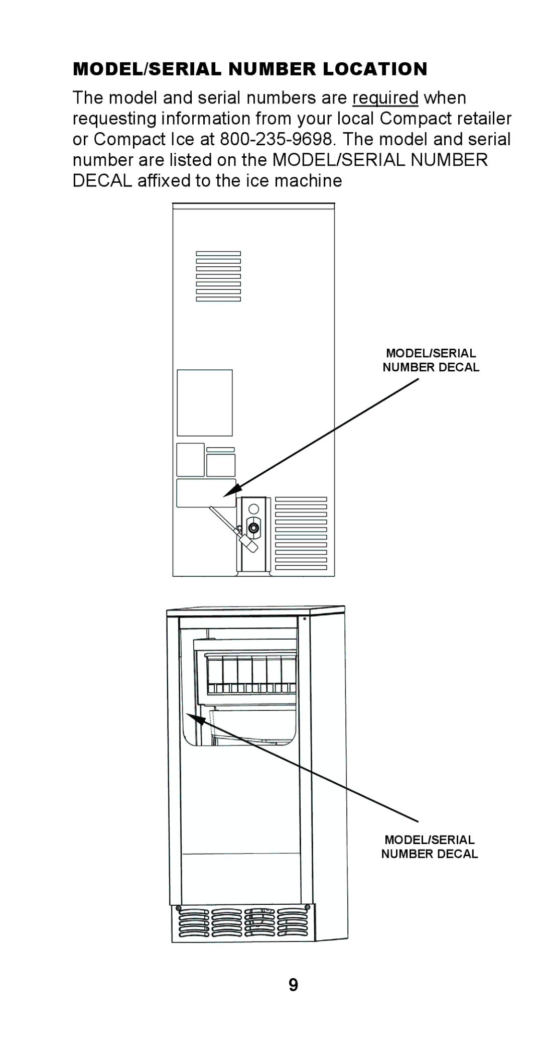 Manitowoc Ice STH003 manual MODEL/SERIAL Number Location 