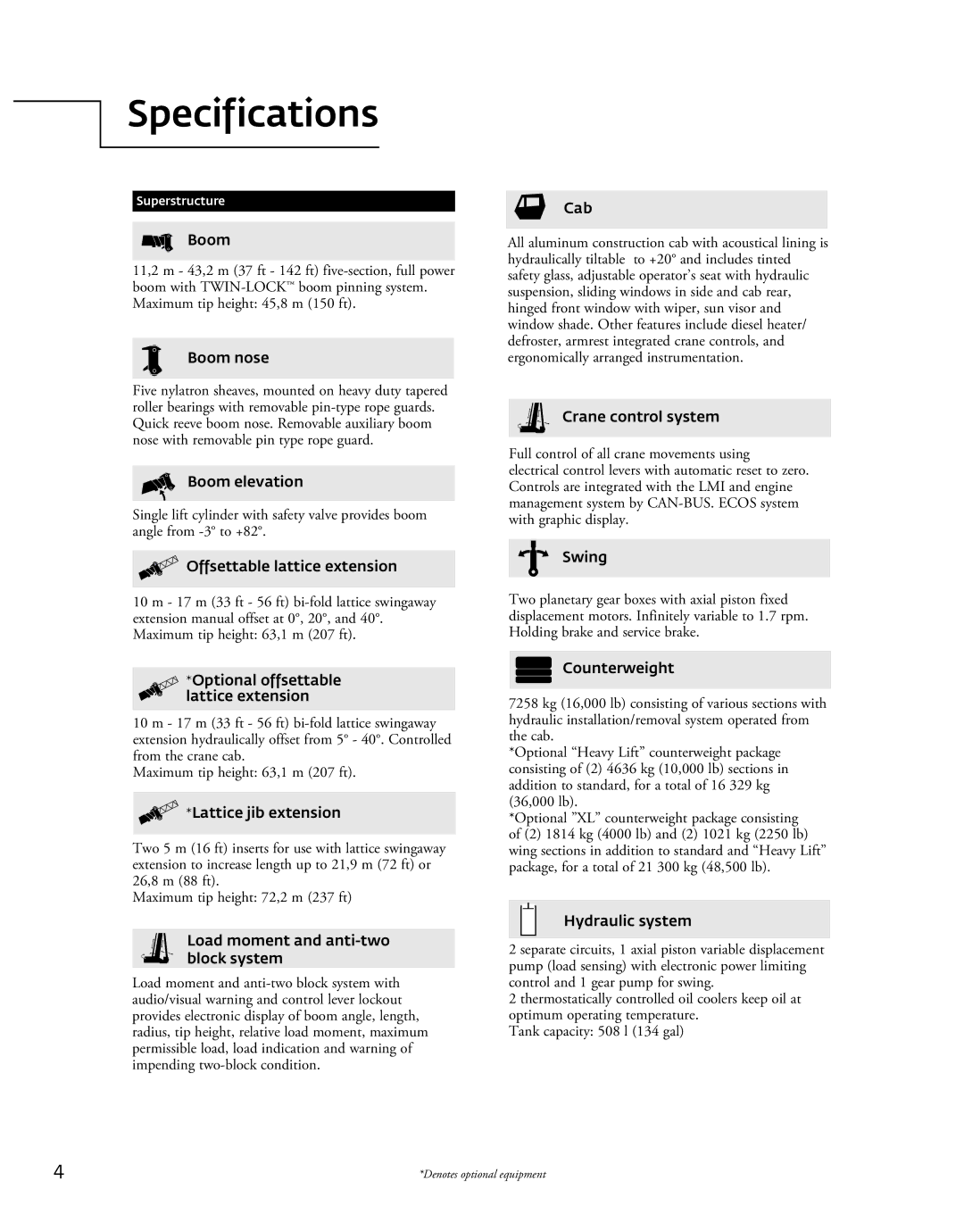 Manitowoc Ice TMS9000E manual Specifications, Boom 