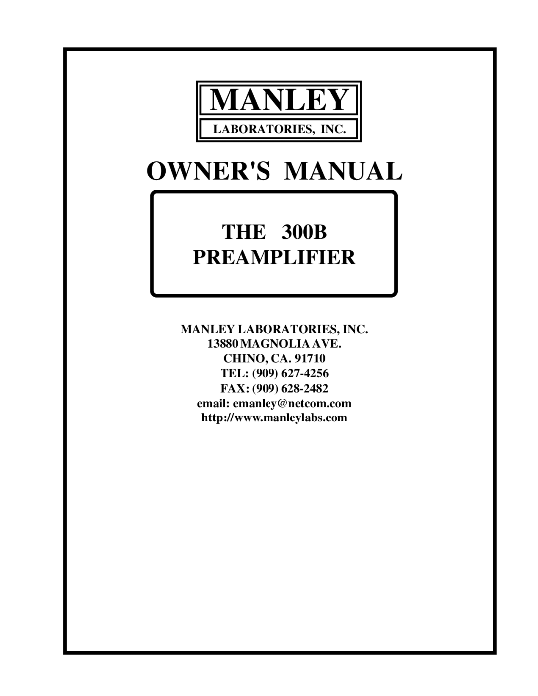 Manley Labs 300B owner manual Manley 