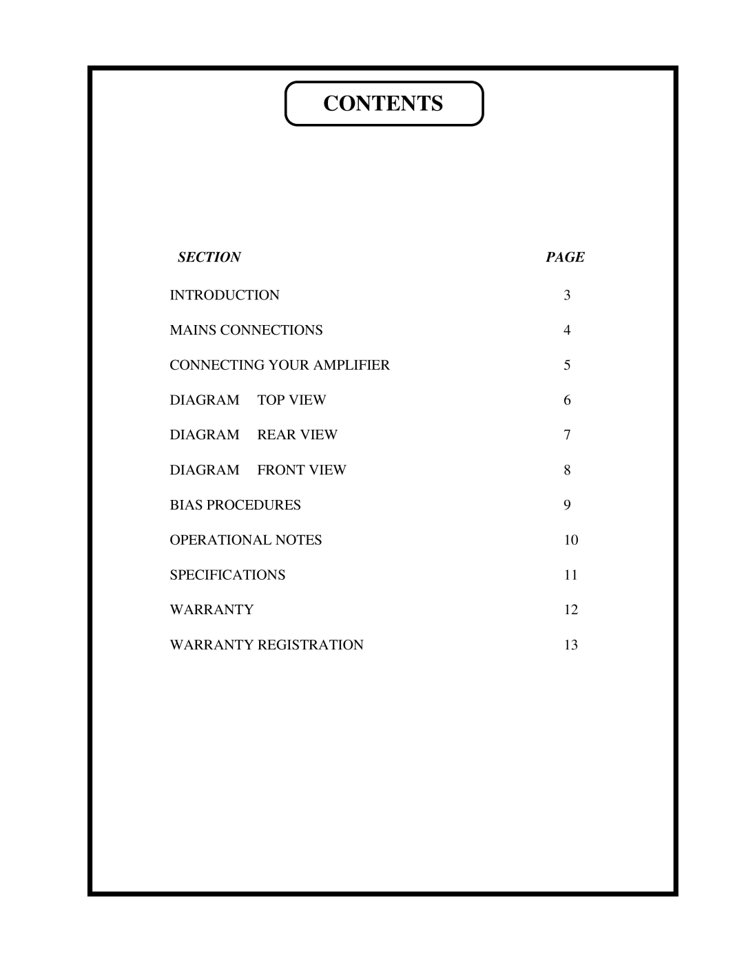 Manley Labs 500 / 200 WATT MONOBLOCK AMPLIFIER owner manual Contents 