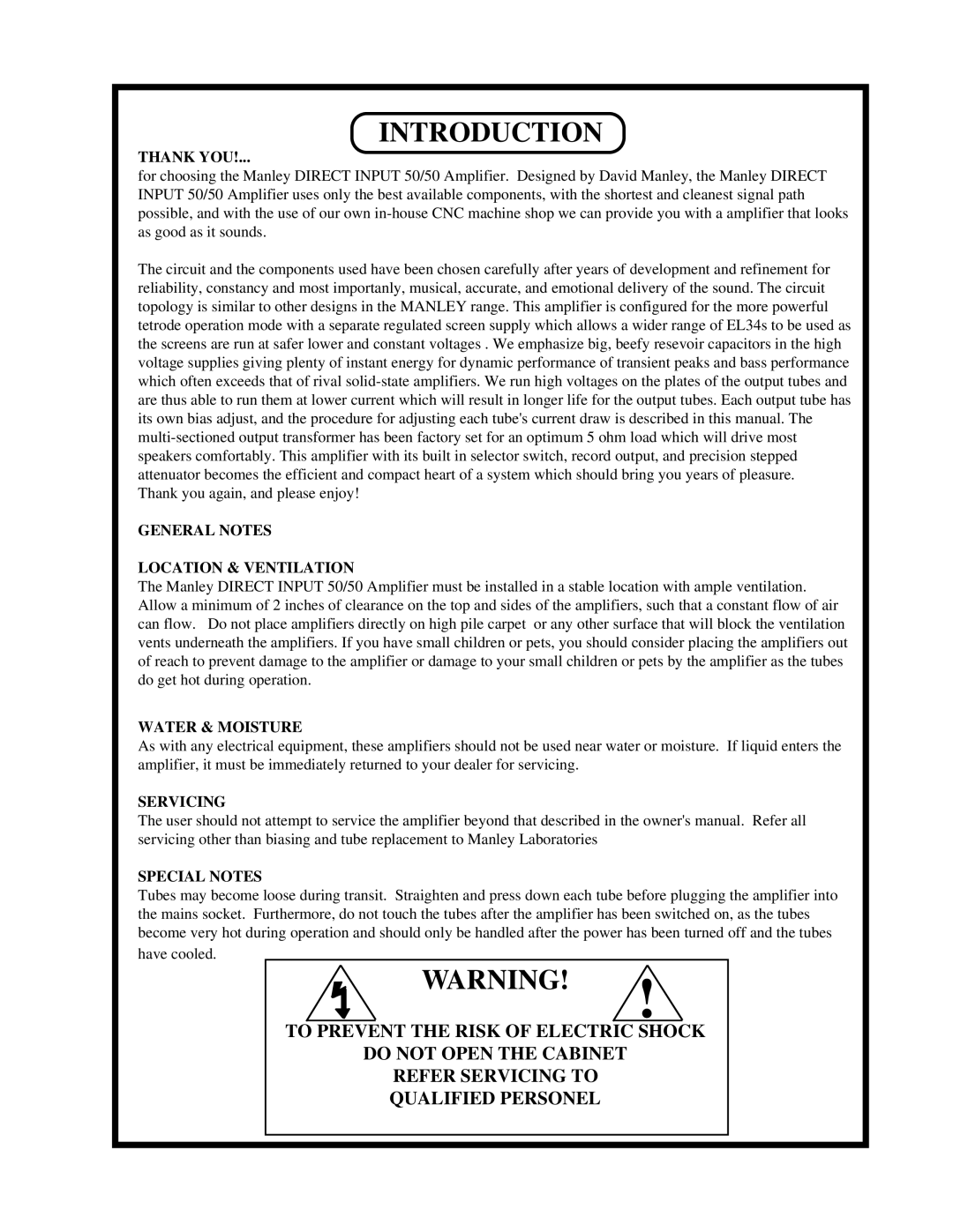 Manley Labs 50/50 owner manual Introduction, Thank YOU 